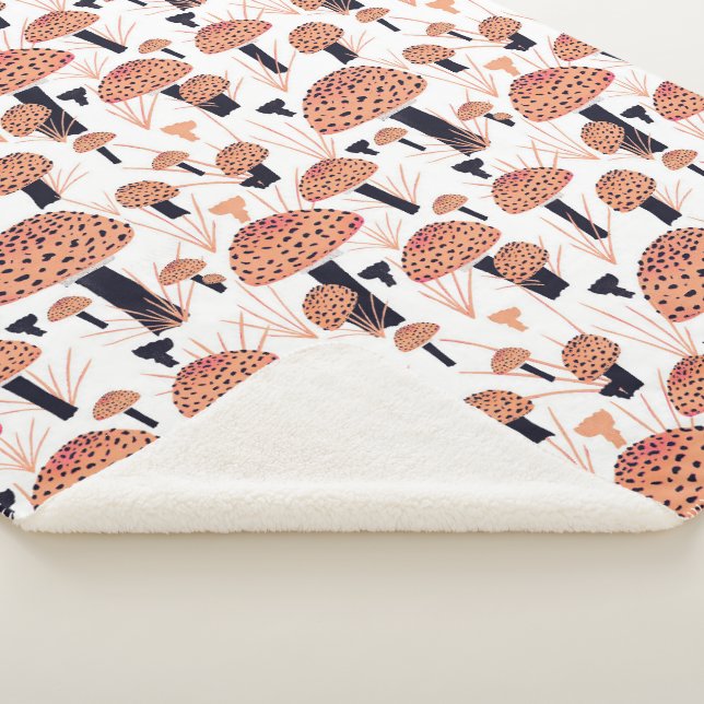 Modernes Mushroom-Muster Zeichne Orangen Schwarzen Sherpadecke (3/4)