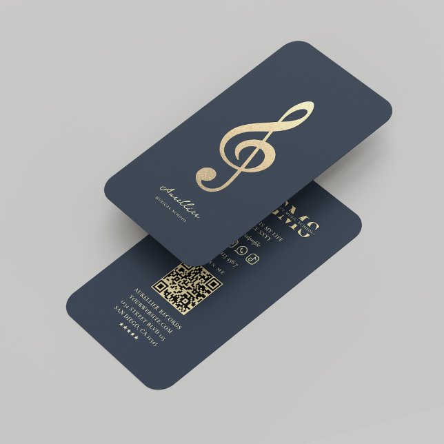 Modernes Musiker Dark Blue Gold Monogram Visitenkarte (Modern Musician Dark Blue Gold Monogram Business Card
)