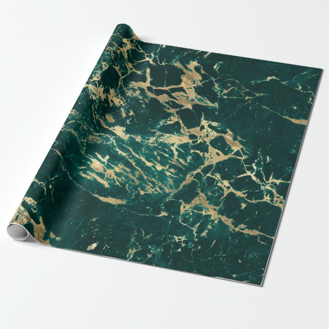 Modernes Muster aus Aquamarin- und Goldmarmor Geschenkpapier (Ungerollt)