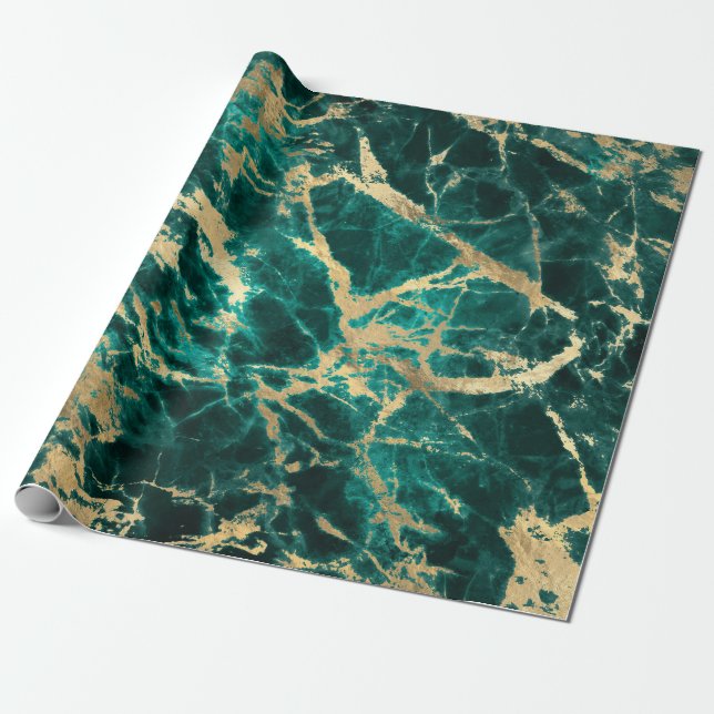 Modernes Muster aus Aquamarin- und Goldmarmor Geschenkpapier (Ungerollt)