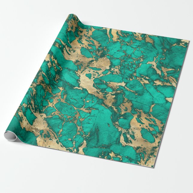 Modernes Muster aus Aquamarin- und Goldmarmor Geschenkpapier (Ungerollt)