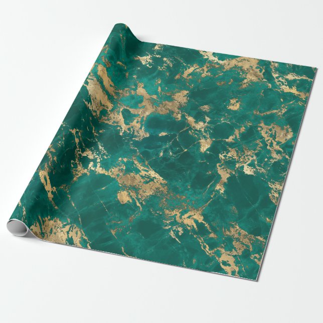 Modernes Muster aus Aquamarin- und Goldmarmor Geschenkpapier (Ungerollt)