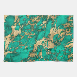 Modernes Muster aus Aquamarin- und Goldmarmor Geschirrtuch