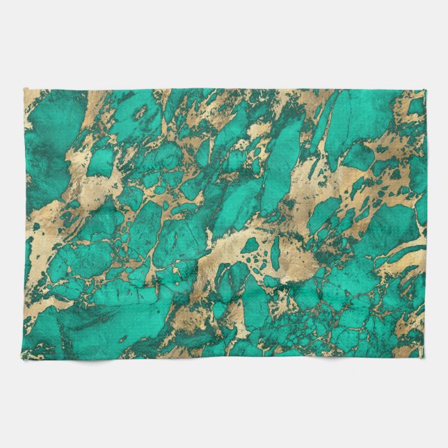 Modernes Muster aus Aquamarin- und Goldmarmor Geschirrtuch (Horizontal)