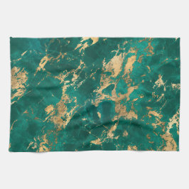Modernes Muster aus Aquamarin- und Goldmarmor Geschirrtuch