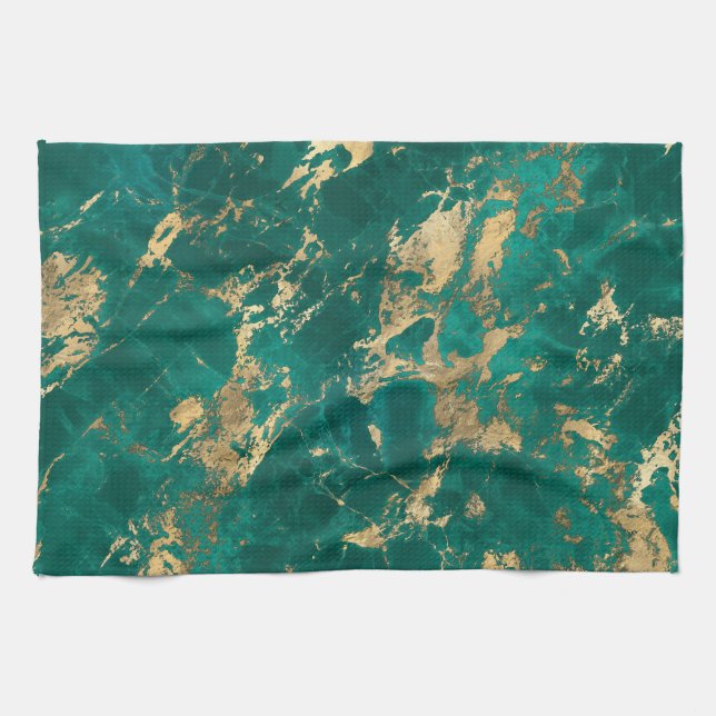 Modernes Muster aus Aquamarin- und Goldmarmor Geschirrtuch (Horizontal)