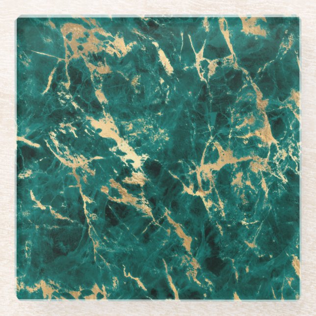 Modernes Muster aus Aquamarin- und Goldmarmor Glasuntersetzer (Vorderseite)
