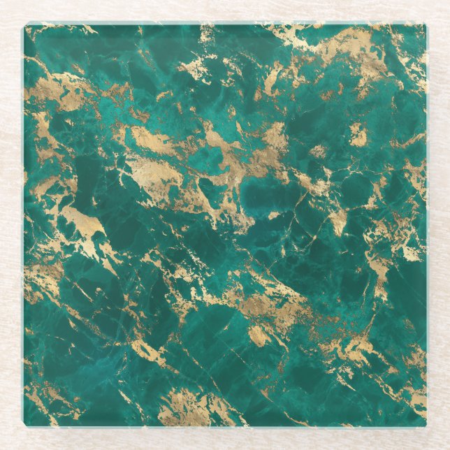 Modernes Muster aus Aquamarin- und Goldmarmor Glasuntersetzer (Vorderseite)