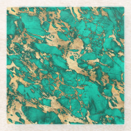 Modernes Muster aus Aquamarin- und Goldmarmor Glasuntersetzer
