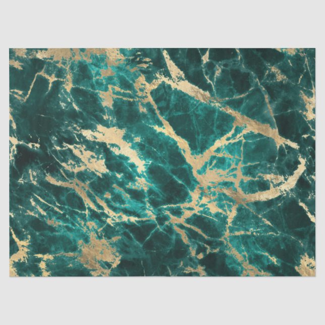 Modernes Muster aus Aquamarin- und Goldmarmor Seidenpapier (Vorderseite)