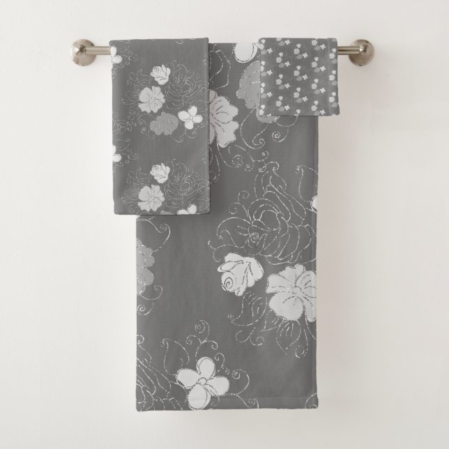 Modernes Muster aus Grau und Weiß Badhandtuch Set (Insitu)