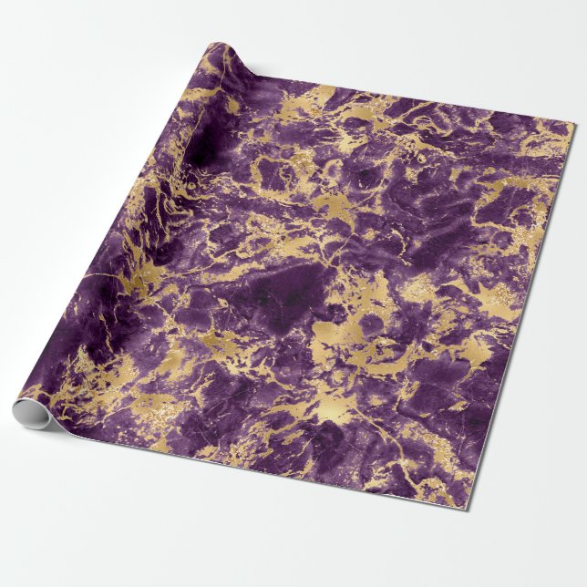 Modernes Muster aus Lila- und Goldmarmor Geschenkpapier (Ungerollt)