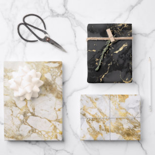 Modernes Muster aus schwarzem, weißem und goldenen Geschenkpapier Set