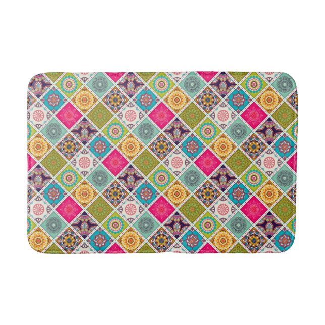 Modernes Muster blau rosa marokkanischer Stil Bath Badematte (Vorderseite)