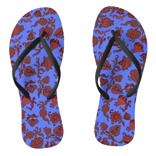 Modernes Muster Blau rosa rot gestrichen Damaskus Flip Flops (Fußbett)