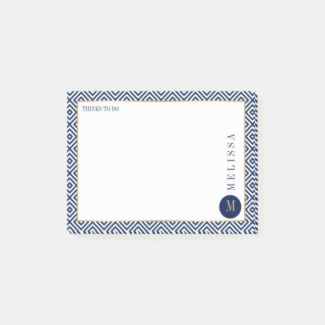 Modernes Muster blau-weiß geometrisch Post-it Klebezettel (Vorderseite)
