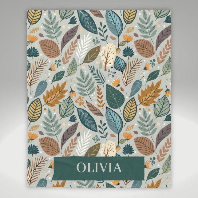 Modernes Muster botanischer Blätter Fleecedecke (Von Creator hochgeladen)