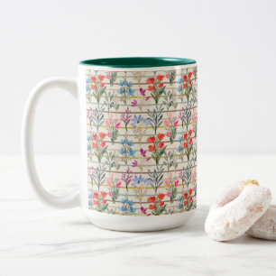 Modernes Muster der Aquarellfarben-Blume Zweifarbige Tasse
