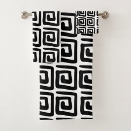 Modernes Muster der griechischen Taste Schwarz/Wei Badhandtuch Set