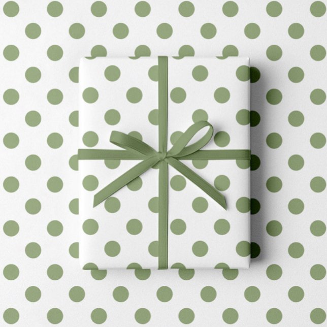 Modernes Muster der grünen Polka-Punkte Geschenkpapier (Sage Green White Polka Dots Pattern Wrapping Paper)