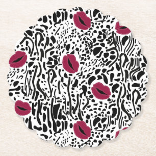 Modernes Muster der Lippenstift-LippenB&W Untersetzer