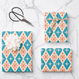 Modernes Muster der Sternexplosion Mitte des Jahrh Geschenkpapier Set