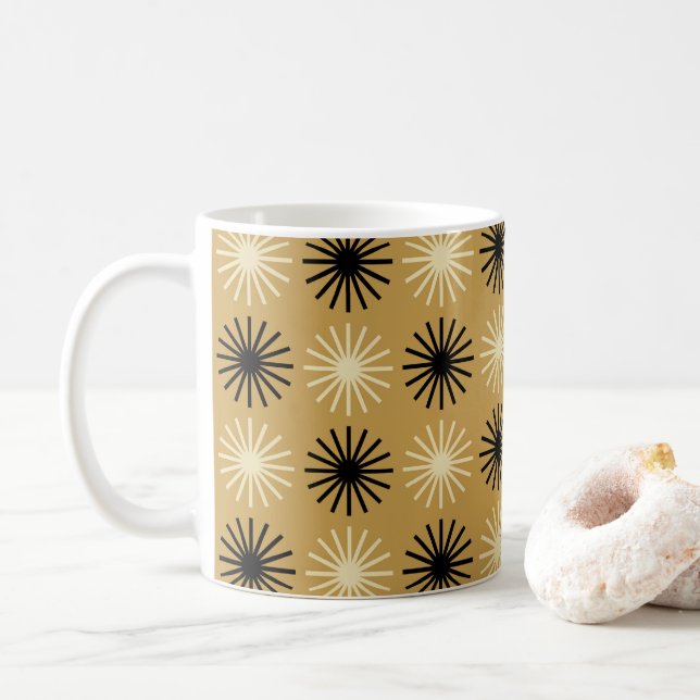 Modernes Muster der Sternexplosion Mitte des Jahrh Kaffeetasse (Mit Donut)