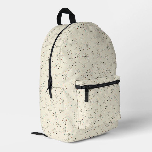 Modernes Muster des Atomzeitalters Mitte des Jahrh Bedruckter Rucksack (Rückseitige Ecke links)