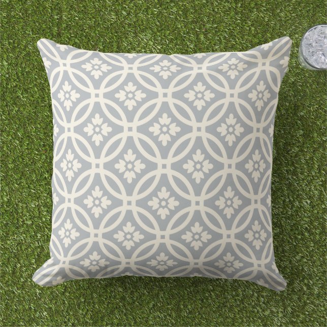 Modernes Muster des grauen, floralen Rahmens Kissen (Gras)