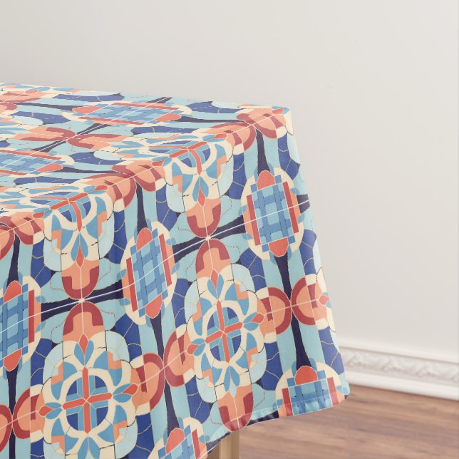 Modernes Muster für blaue Orange-Grafikkacheln Tischdecke (Beispiel)