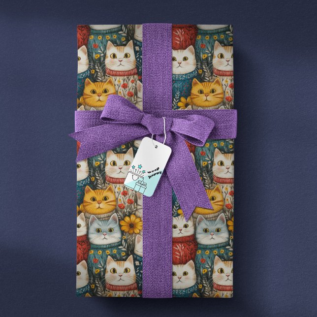 Modernes Muster für florale Katzenfreunde Geschenkpapier (Von Creator hochgeladen)