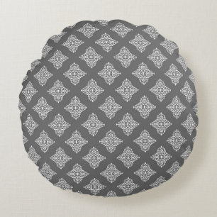 Modernes Muster für Graphit Damask Rundkissen Rundes Kissen