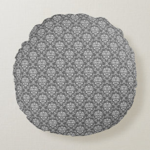 Modernes Muster für Graphit Damask Rundkissen Rundes Kissen