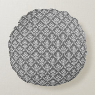 Modernes Muster für Graphit Damask Rundkissen Rundes Kissen