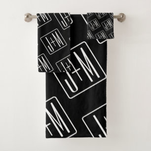 Modernes Muster für Hochzeitstile Schwarz und We Badhandtuch Set