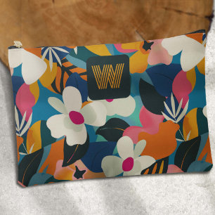 Modernes Muster für monogramm-farbige Retro-Blume Zubehörtasche