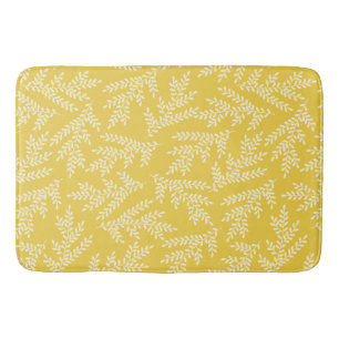 Modernes Muster für Mustard Yellow Floral-Blätter Badematte