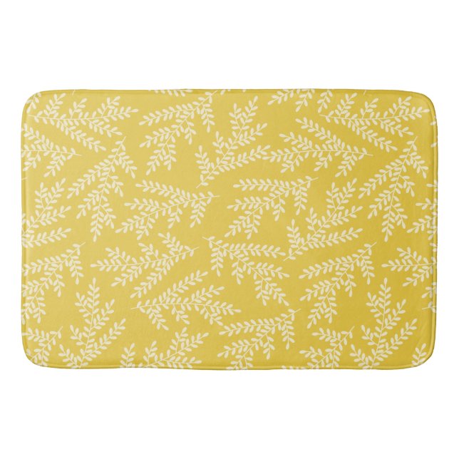 Modernes Muster für Mustard Yellow Floral-Blätter Badematte (Vorderseite)