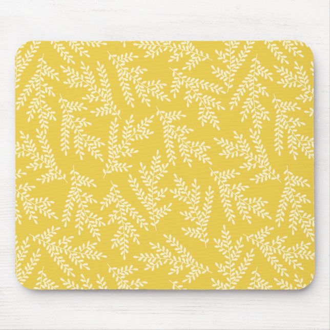 Modernes Muster für Mustard Yellow Floral-Blätter Mousepad (Vorne)