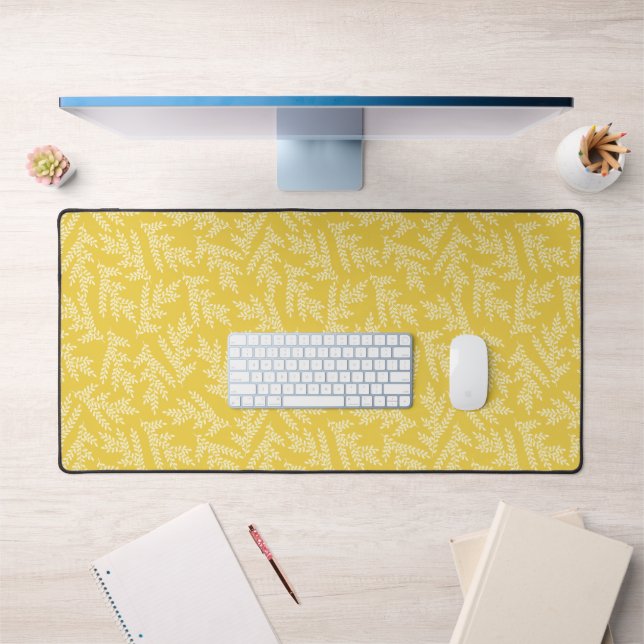 Modernes Muster für Mustard Yellow Floral-Blätter Schreibtischunterlage (Büro 1)