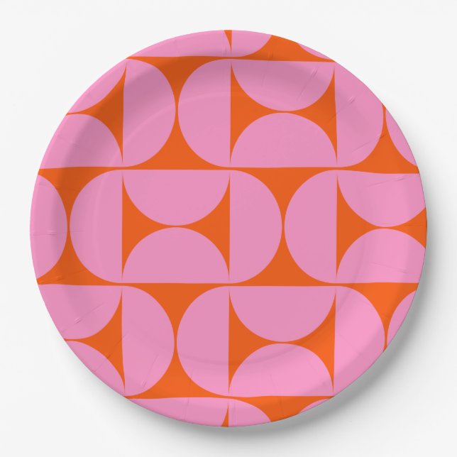Modernes Muster in pink und orange Pappteller (Vorderseite)