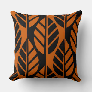 Modernes Muster in Schwarz-Orange-Blätter Kissen