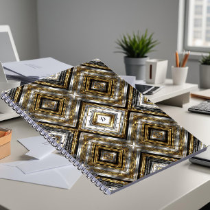 Modernes Muster in Silber, Gold und Schwarz, Monog Notizblock