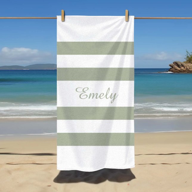 Modernes Muster mit grünen Streifen Strandtuch (Modern Sage Green Striped Pattern Beach Towel)