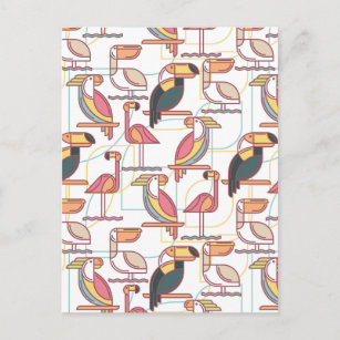 Modernes Muster mit tropischen Vögeln Postkarte