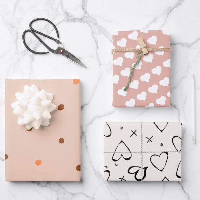 Modernes Muster niedlich rosa Herzstücke 21. Gebur Geschenkpapier Set (Vorderseite)