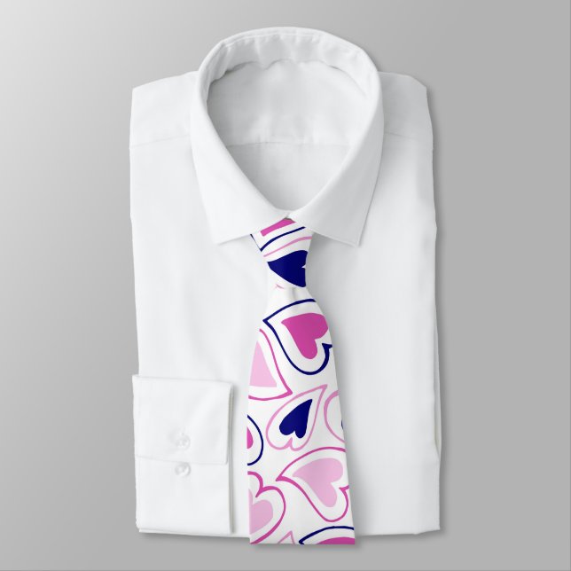 Modernes Muster rosa und blaue Navy Hearts Krawatte (Gebunden)