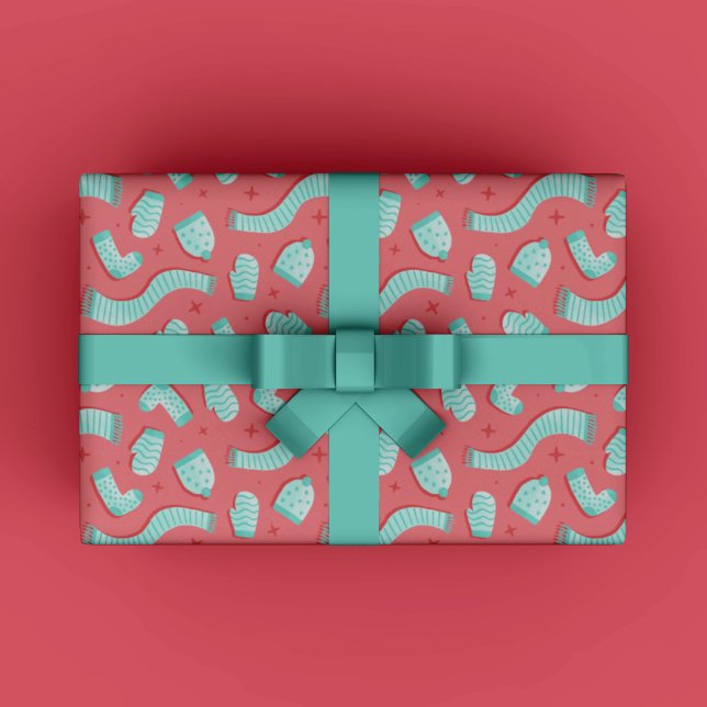 Modernes Muster Rotes Weihnachten Geschenkpapier (Modern Cozy Winter Gift Wrapping Paper for Christmas gift wrapping in red and mint trendy colors.)
