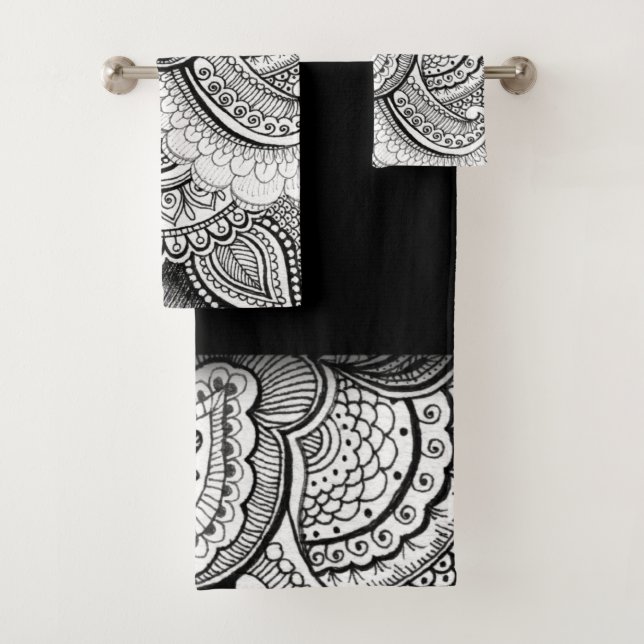Modernes Muster Schwarz-Weiß-Geometrie Badhandtuch Set (Insitu)