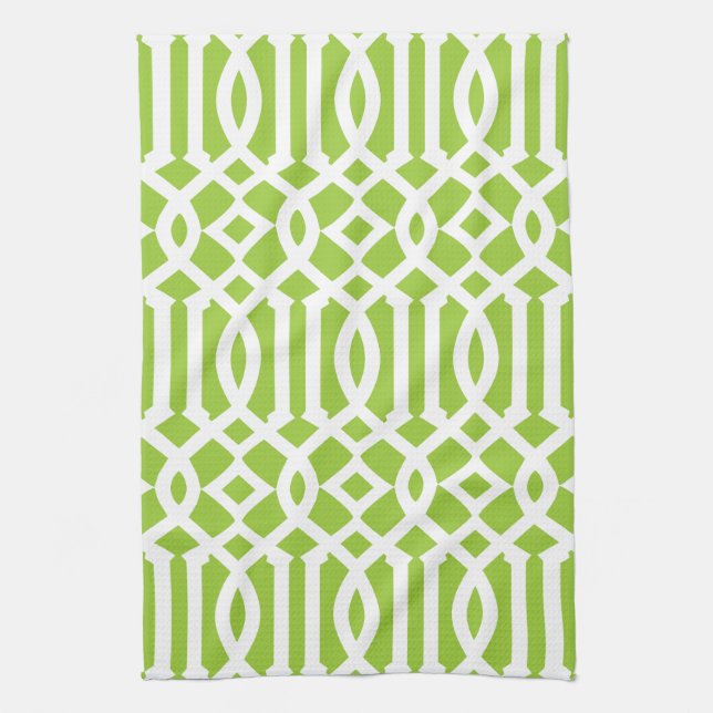 Modernes Muster von Apple Green und White Trellis Geschirrtuch (Vertikal)
